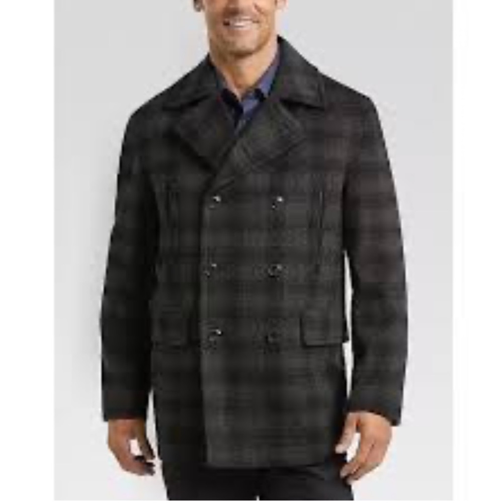 Joseph Abboud Plaid double breasted pea coat size large